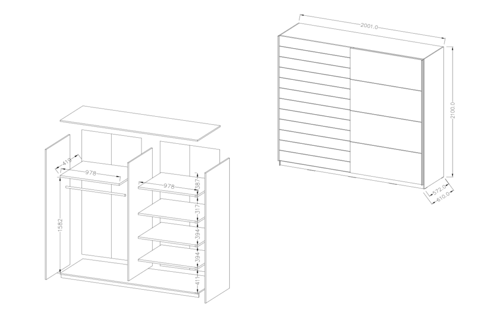 GALAXY Szafa ubraniowa biały/jasny dąb - zdjęcie 3