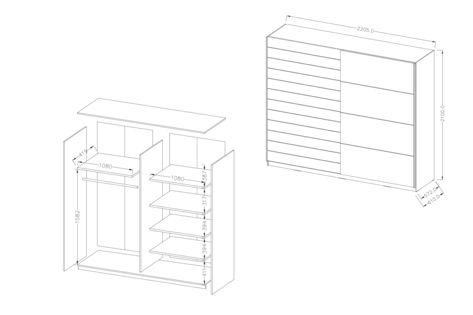 GALAXY Szafa ubraniowa biały/jasny dąb - zdjęcie 3