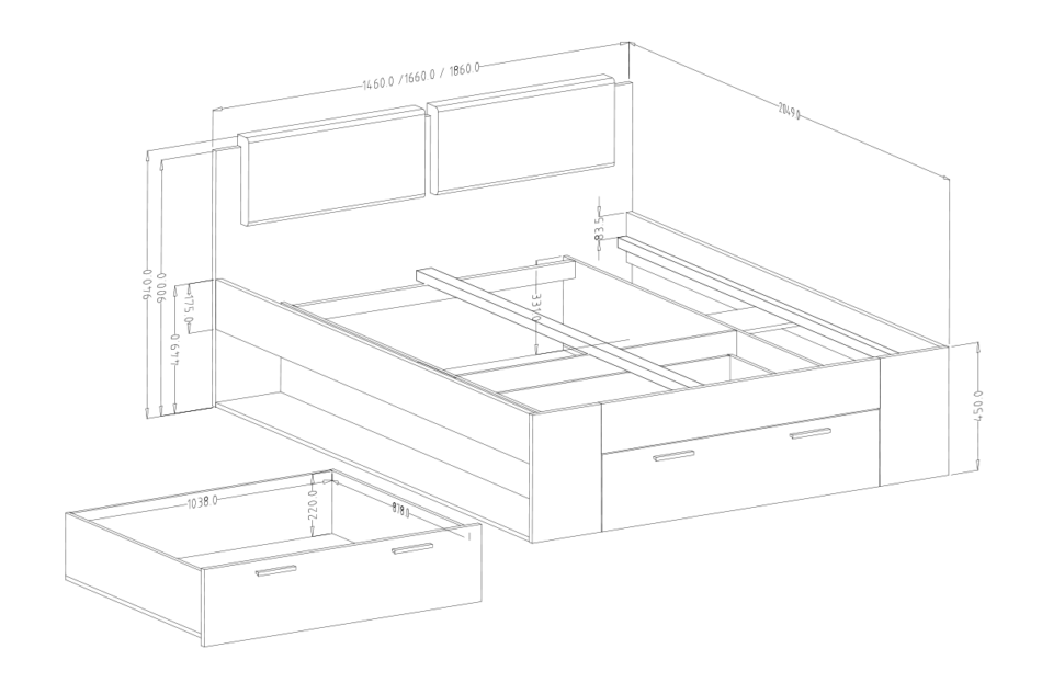 GALAXY Łóżko ciemny dąb/czarny - zdjęcie 2