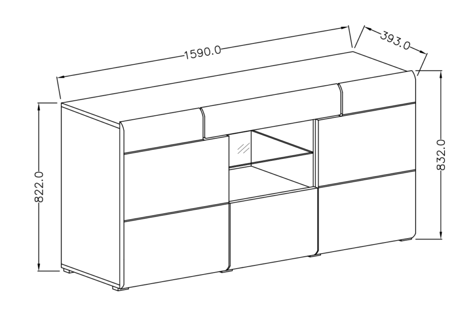 TOLEDO Komoda z witryną antracyt połysk/dąb naturalny - zdjęcie 2