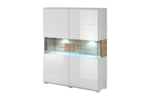 TOLEDO, https://dev1-mda.konsimo.pl/kolekcja/toledo/ Komoda z witryną biały/jasny dąb - zdjęcie