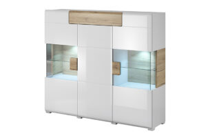 TOLEDO, https://dev1-mda.konsimo.pl/kolekcja/toledo/ Komoda z witryną biały/jasny dąb - zdjęcie