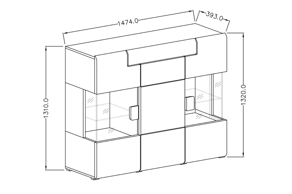 TOLEDO Komoda z witryną antracyt połysk/dąb naturalny - zdjęcie 2
