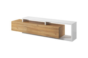 BOTA, https://dev1-mda.konsimo.pl/kolekcja/bota/ Szafka RTV dąb naturalny/biały - zdjęcie