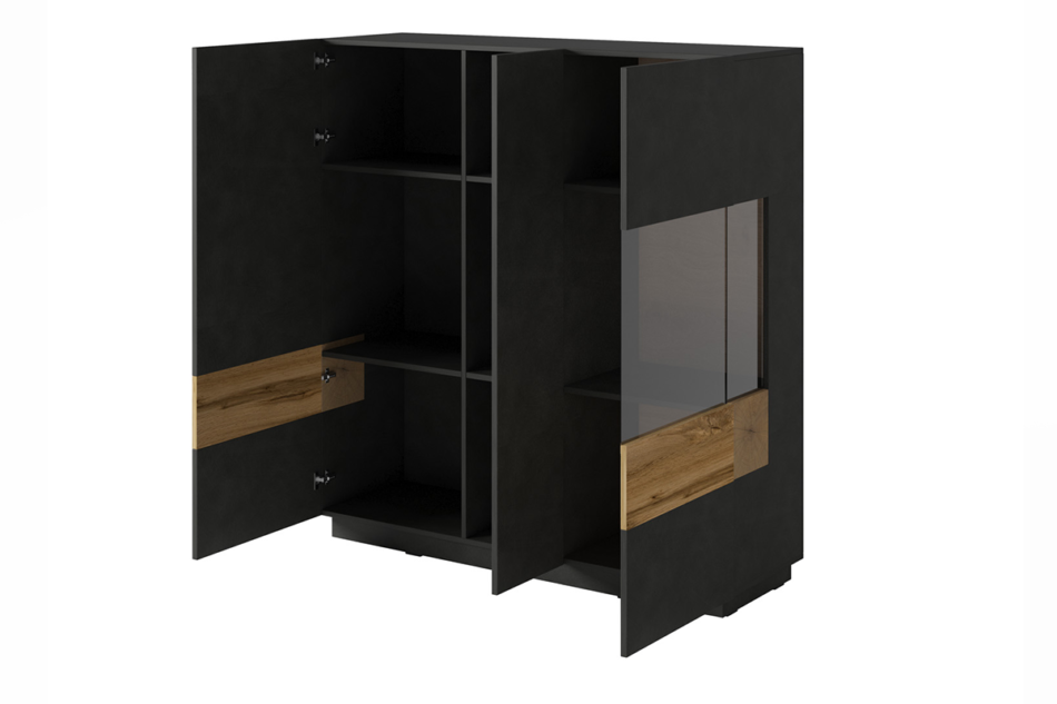 SILKE Komoda z witryną antracytowy/dąb - zdjęcie 1