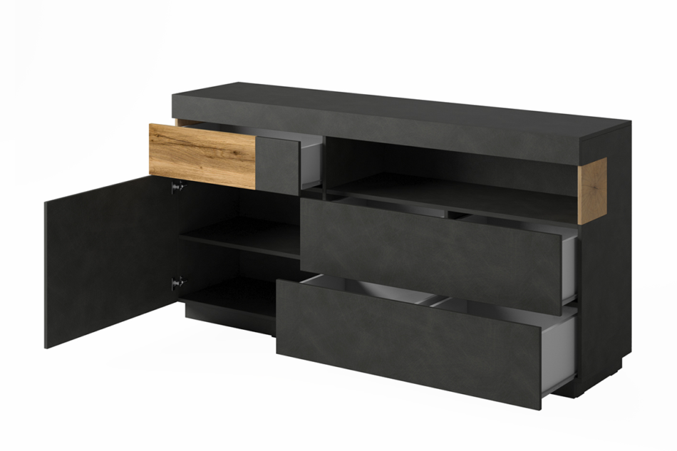 SILKE Komoda z witryną antracytowy/dąb - zdjęcie 1