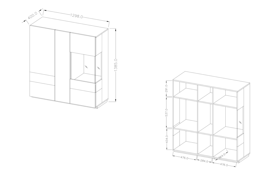 SILKE Komoda z witryną biały połysk/szary - zdjęcie 2