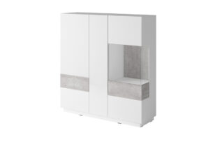 SILKE, https://dev1-mda.konsimo.pl/kolekcja/silke/ Komoda z witryną biały połysk/szary - zdjęcie