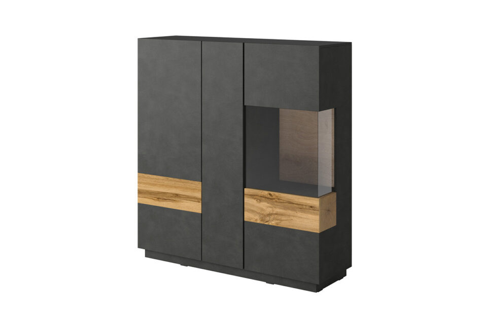 SILKE Komoda z witryną antracytowy/dąb - zdjęcie 0