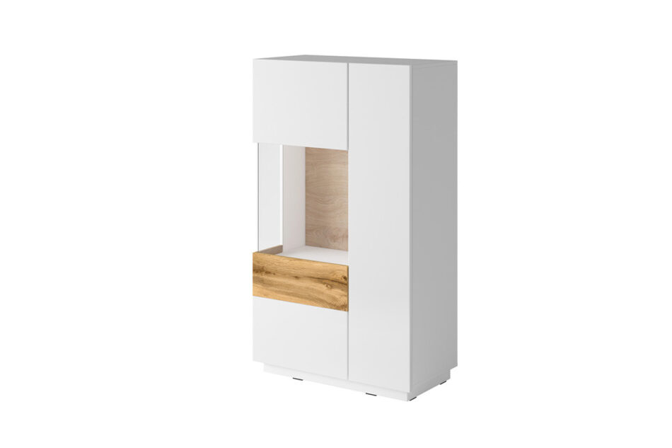 SILKE Komoda z witryną lewa biały połysk/dąb - zdjęcie 0