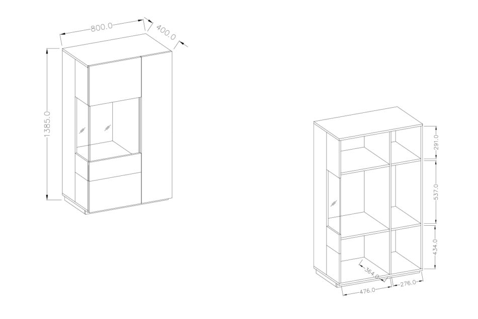 SILKE Komoda z witryną lewa biały połysk/szary - zdjęcie 2