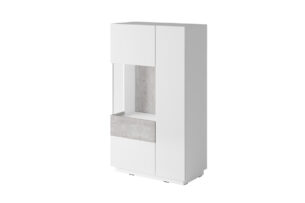 SILKE, https://dev1-mda.konsimo.pl/kolekcja/silke/ Komoda z witryną lewa biały połysk/szary - zdjęcie