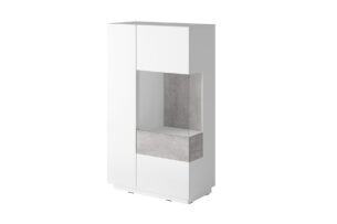 SILKE, https://dev1-mda.konsimo.pl/kolekcja/silke/ Komoda z witryną prawa biały połysk/szary - zdjęcie