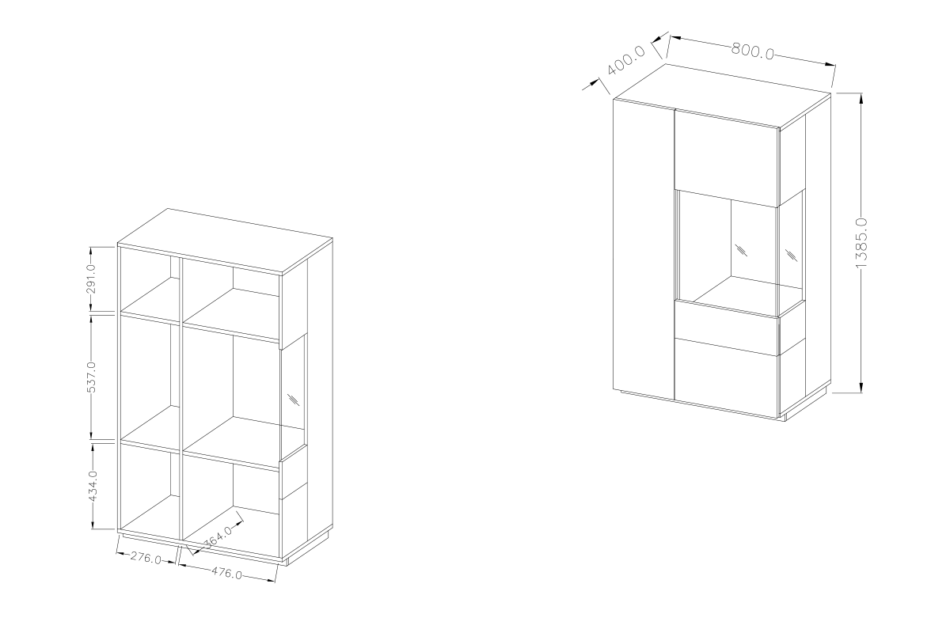 SILKE Komoda z witryną prawa biały połysk/dąb - zdjęcie 5