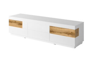 SILKE, https://dev1-mda.konsimo.pl/kolekcja/silke/ Szafka RTV biały połysk/dąb - zdjęcie