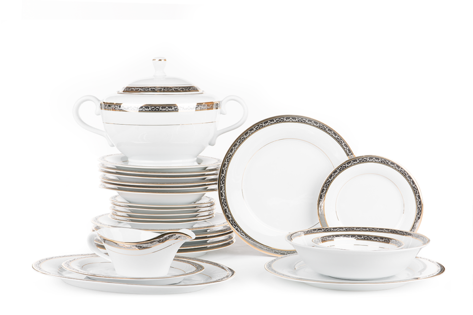 CONTE Serwis obiadowy 6os. (25el.) biały/srebrny/złoty - zdjęcie 0