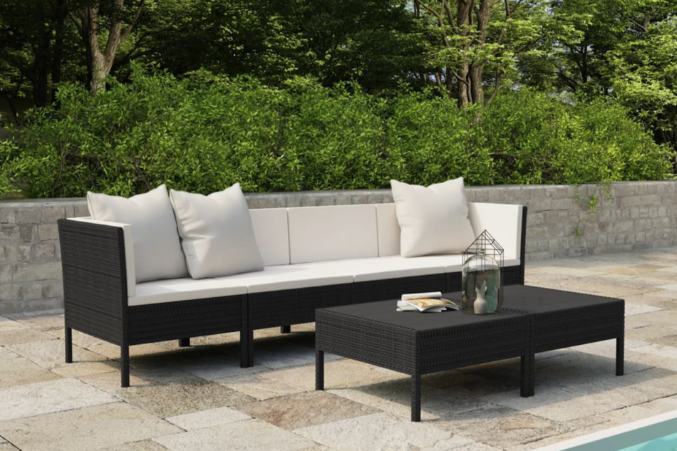 SILIUS Zestaw mebli ogrodowych czarny/kremowy - zdjęcie 1