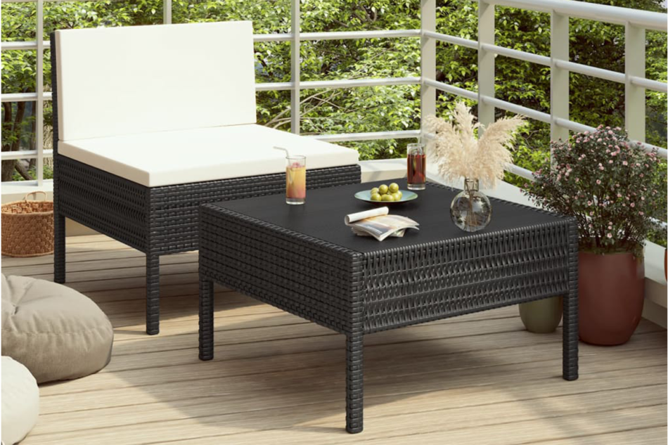 SILIUS Zestaw mebli ogrodowych czarny/kremowy - zdjęcie 1