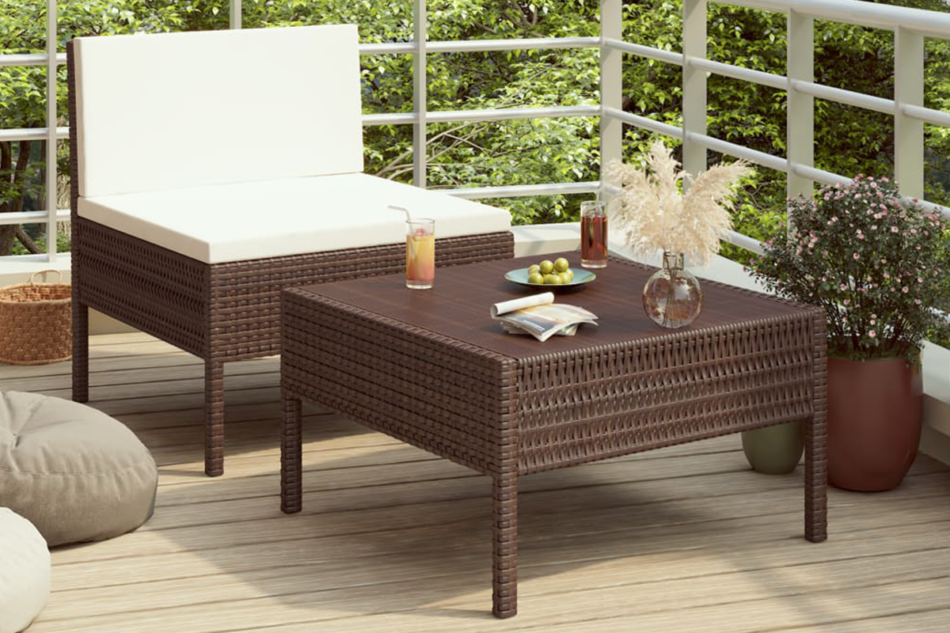 SILIUS Zestaw mebli ogrodowych brązowy/kremowy - zdjęcie 1