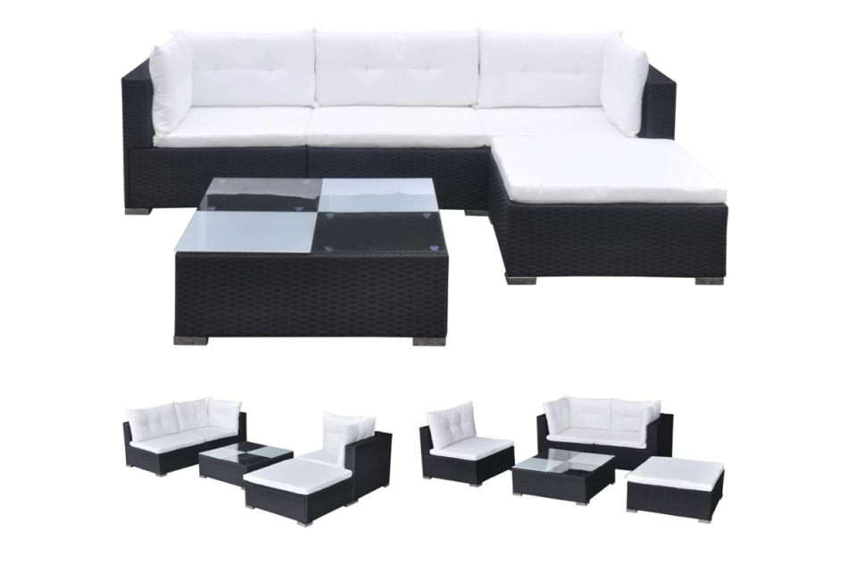 LANCEO Zestaw mebli ogrodowych czarny/kremowy - zdjęcie 1