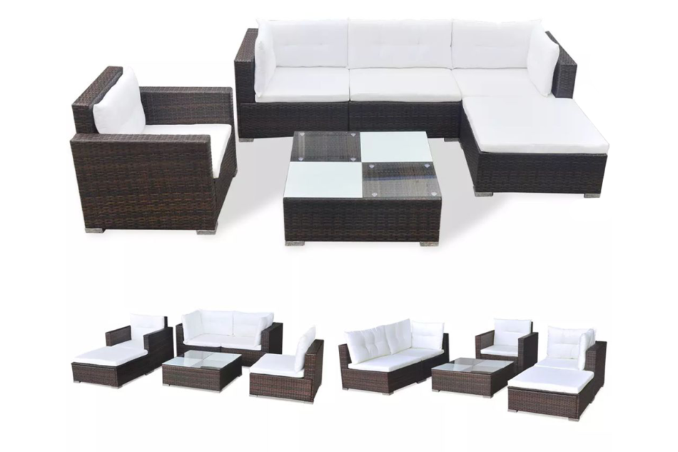 LANCEO Zestaw mebli ogrodowych brązowy/kremowy - zdjęcie 1