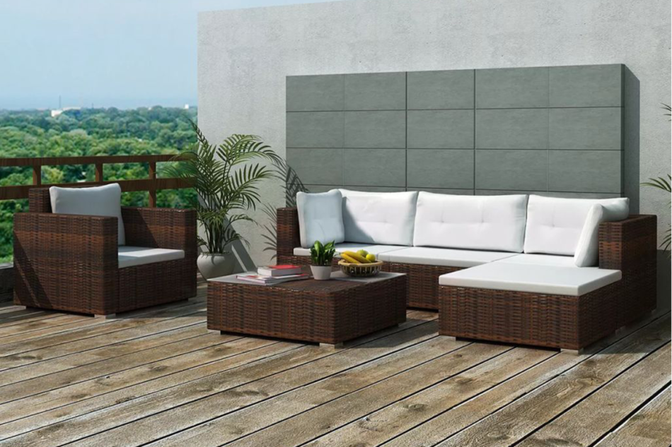 LANCEO Zestaw mebli ogrodowych brązowy/kremowy - zdjęcie 6