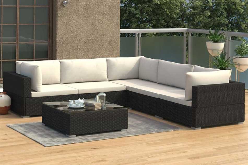 HIRUM Zestaw mebli ogrodowych czarny/kremowy - zdjęcie 1