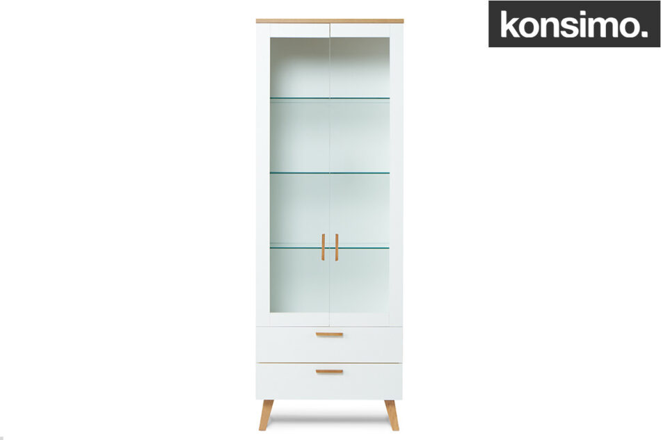 FRISK Biała witryna szklana skandynawska biały/dąb naturalny - zdjęcie 10