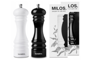 MILOS, https://dev1-mda.konsimo.pl/kolekcja/milos/ Zestaw młynków 2 szt. biały/czarny - zdjęcie