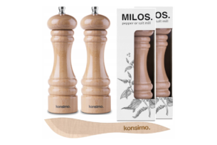 MILOS, https://dev1-mda.konsimo.pl/kolekcja/milos/ Zestaw młynków 2 szt. + nożyk do masła buk - zdjęcie