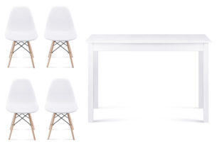 NEREA, EVENI, https://dev1-mda.konsimo.pl/kolekcja/nerea-eveni/ Zestaw krzesła 4 szt.  + stół biały - zdjęcie