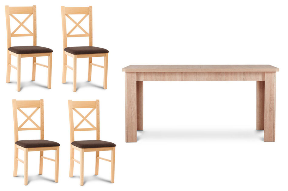 CRAM, AVERO Zestaw krzesła 4 szt.  + stół buk/ciemny brąz|dąb - zdjęcie 0