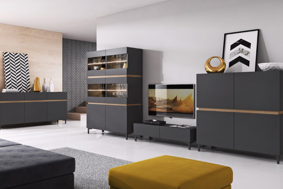 CASATI Komoda wysoka "2" antracytowy/dąb - zdjęcie 1