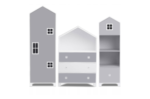 MIRUM, https://dev1-mda.konsimo.pl/kolekcja/mirum/ Zestaw meble chłopięce domki szare 3 elementy biały/szary - zdjęcie