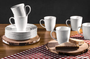 SOLANA, https://dev1-mda.konsimo.pl/kolekcja/solana/ Zestaw herbaciany, 6 os. (12 el.) kremowy - zdjęcie