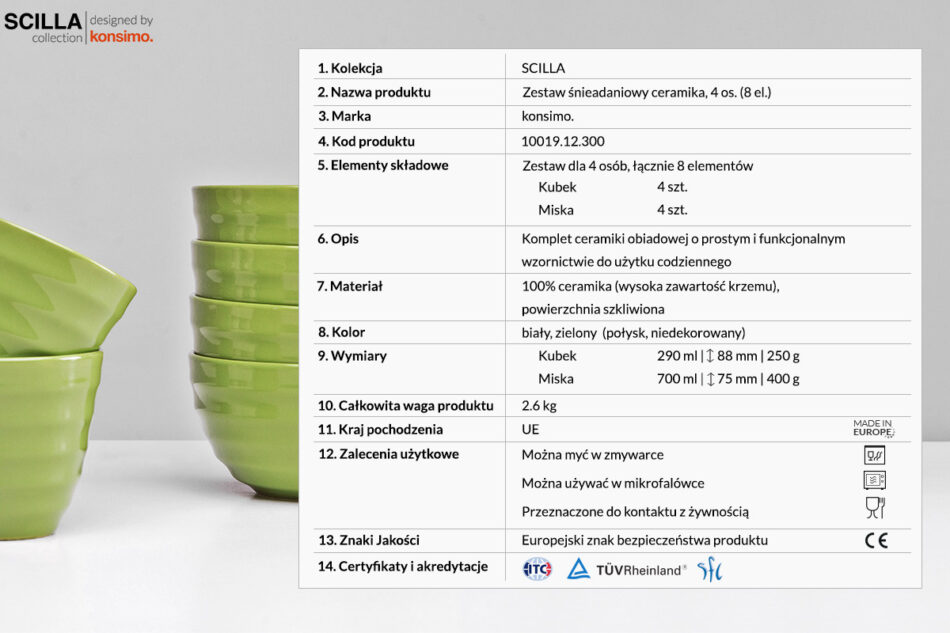 SCILLA Zestaw śniadaniowy, 4 os. (8 el) zielony - zdjęcie 3