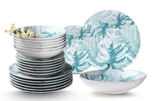 ASTILIA, https://dev1-mda.konsimo.pl/kolekcja/astilia/ Zestaw obiadowy, 6 os. (18el.) zielony/biały - zdjęcie