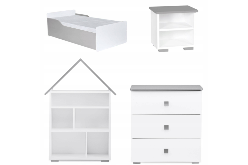 PABIS Zestaw meble do pokoju dziecka szare 4 elementy biały/szary - zdjęcie 0