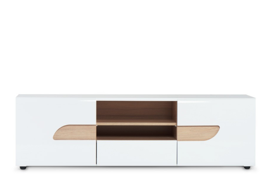 AVERO Szafka  RTV biały matowy/biały połysk/dąb - zdjęcie 0