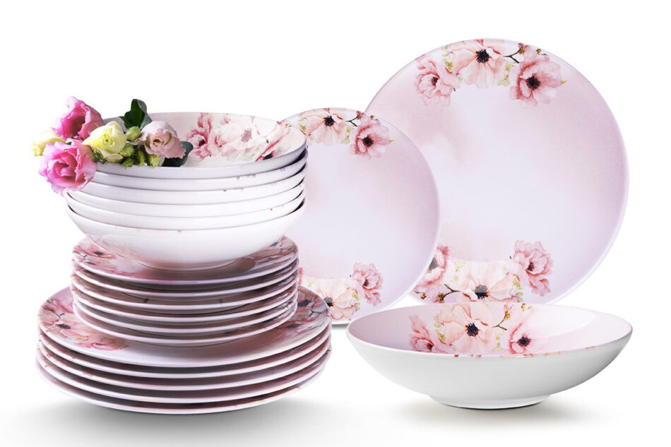 BASIMA Zestaw obiadowy, 12 os. (36el.) różowy/biały - zdjęcie 0