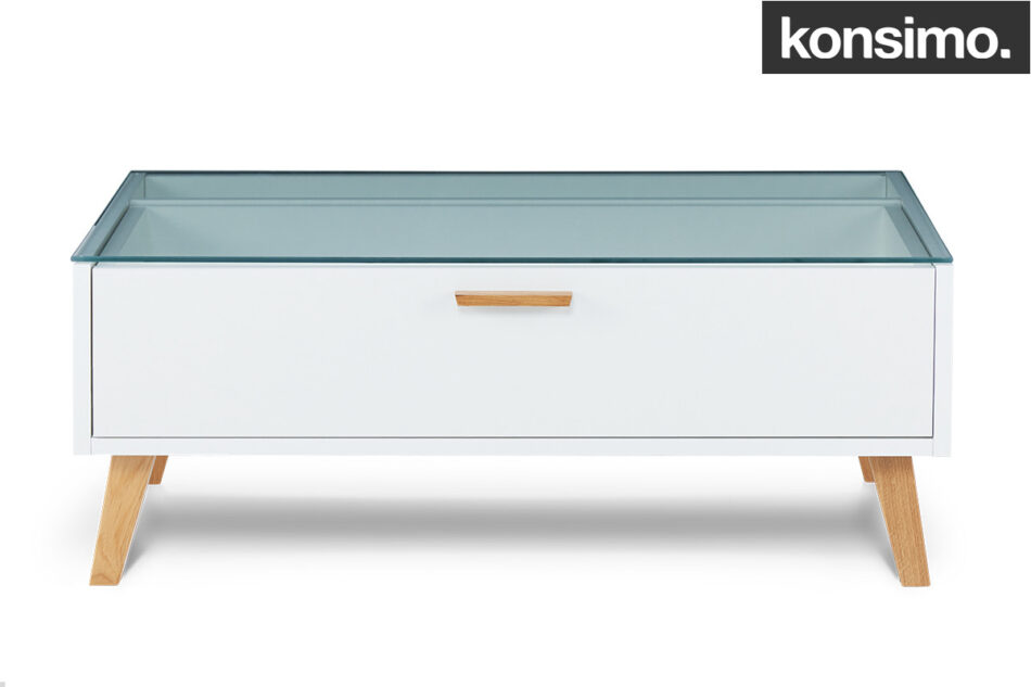 FRISK Stolik kawowy skandynawski biały z szufladą biały/dąb naturalny - zdjęcie 10