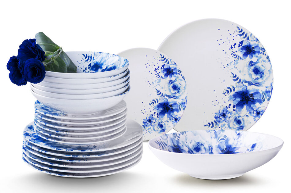 GENTIA Zestaw obiadowy, 6 os. (18el.) biały/niebieski - zdjęcie 0
