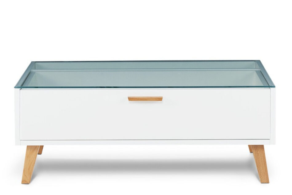 FRISK Stolik kawowy skandynawski biały z szufladą biały/dąb naturalny - zdjęcie 0