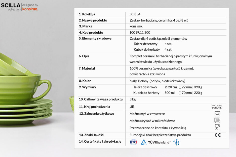 SCILLA Zestaw herbaciany, 4 os. (8 el) zielony - zdjęcie 3