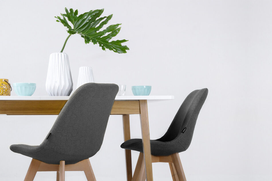 NETAL, FRISK Biały stół rozkładany skandynawski z krzesłami ciemny szary| biały/dąb naturalny - zdjęcie 13