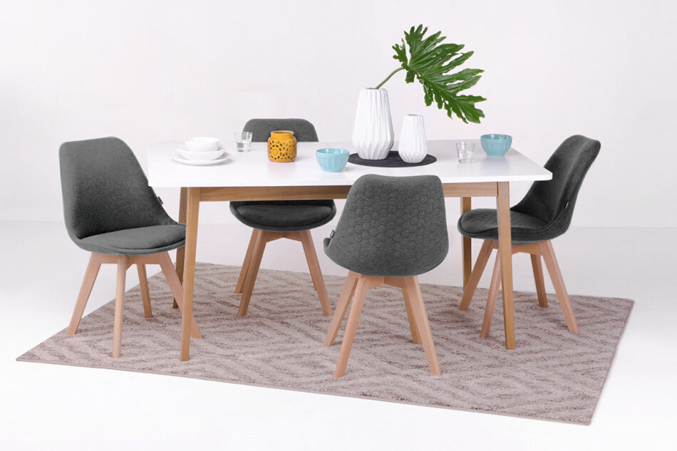 NETAL, FRISK Biały stół rozkładany skandynawski z krzesłami ciemny szary| biały/dąb naturalny - zdjęcie 1
