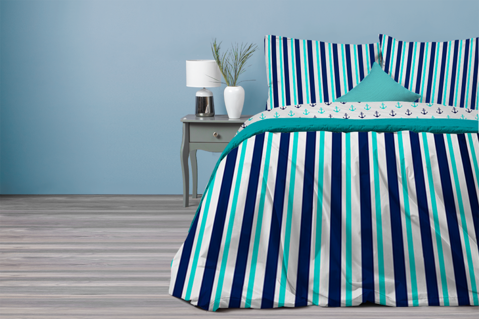 ANCORA Komplet pościeli biały/granatowy/turkusowy - zdjęcie 5
