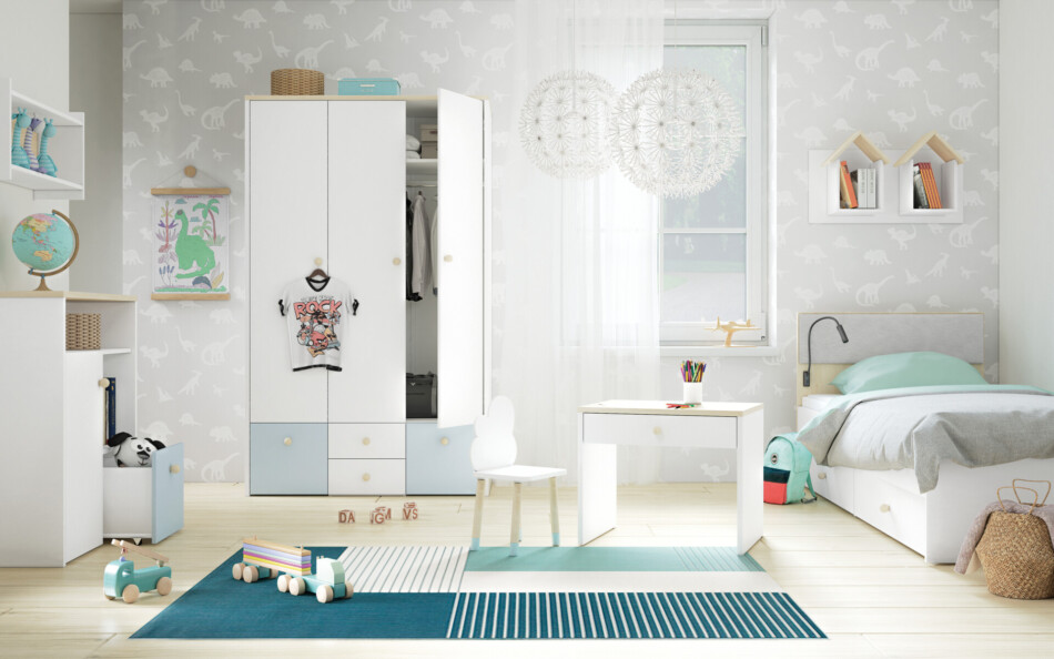 BUBO Szafa biały/drewno bukowe/niebieski - zdjęcie 13