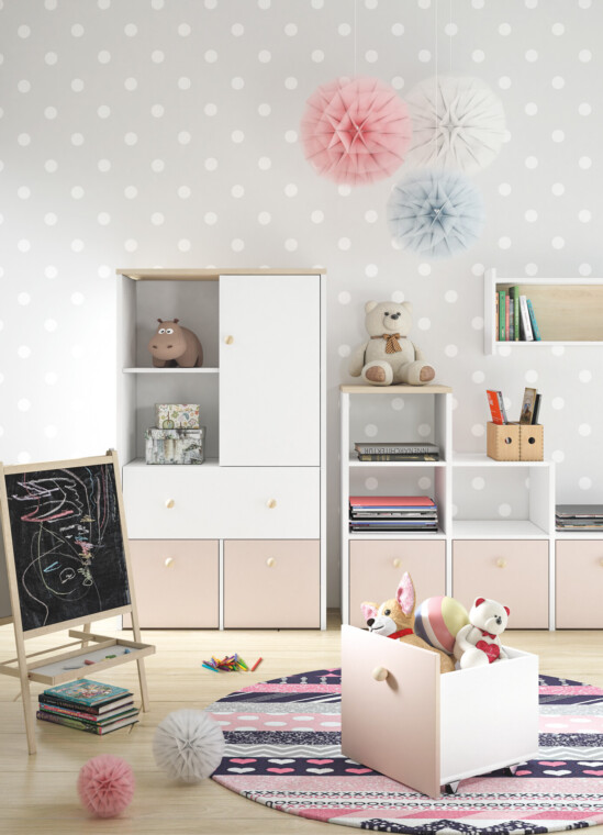 BUBO Regał biały/drewno bukowe/różowy - zdjęcie 12