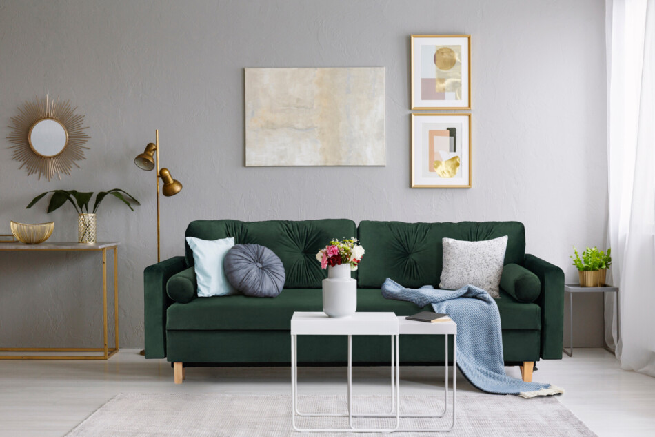 ERISO Sofa 3 osobowa rozkładana welur butelkowa zieleń ciemny zielony - zdjęcie 6